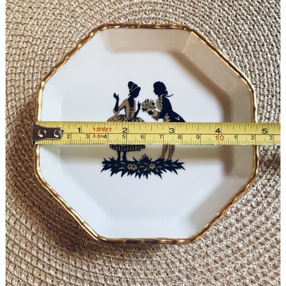 Fürstenberg Germany Silhouette Plate Courting Couple 4.75" Octagon Gold Trim VTG - Picture 8 of 9